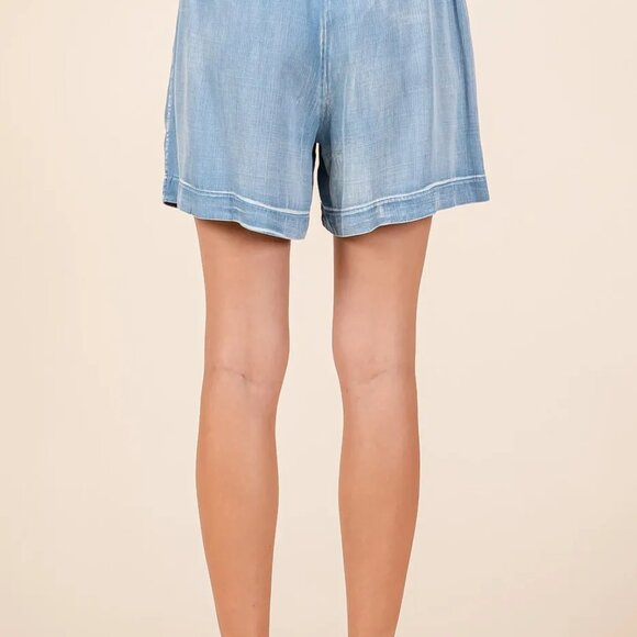Mittoshop Washed Chambray Elastic Waist‎ Easy Fit Shorts - Picture 2 of 7